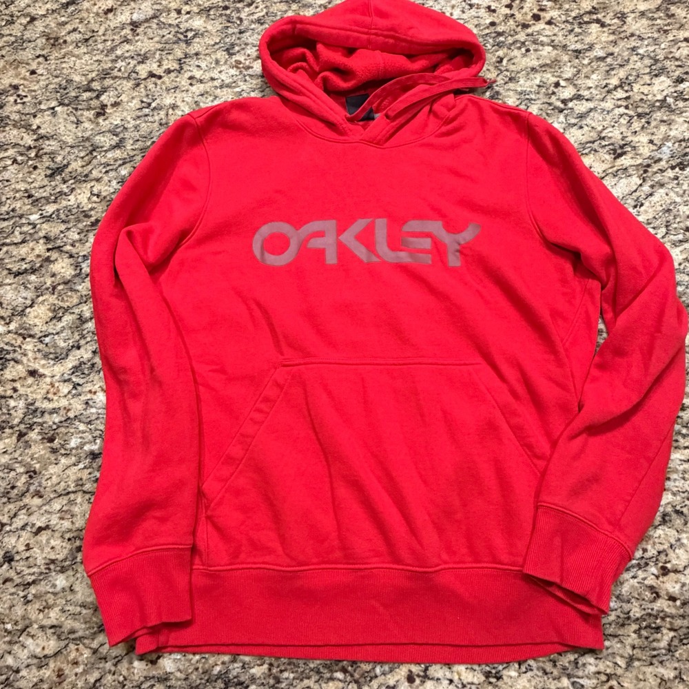 Oakley Mens B1B Logo Pullover Hoodie Red Grey‎ Regular Fit Large Sweatshirt